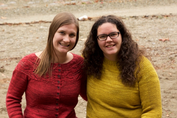 We each knit a sweater for ourselves this year! Emily is sporting her Lush Cardigan and I am wearing my Flax